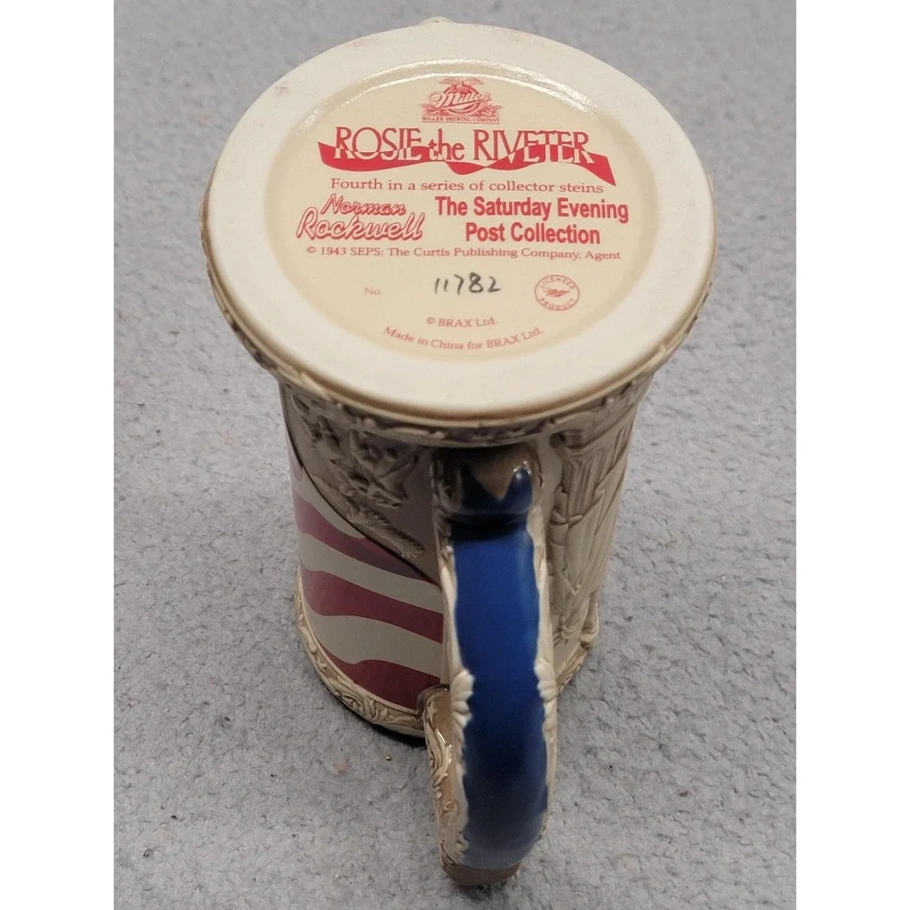 Vintage Miller Norman Rockwell Rosie The Riveter Beer‎ Stein Box COA Patriotic